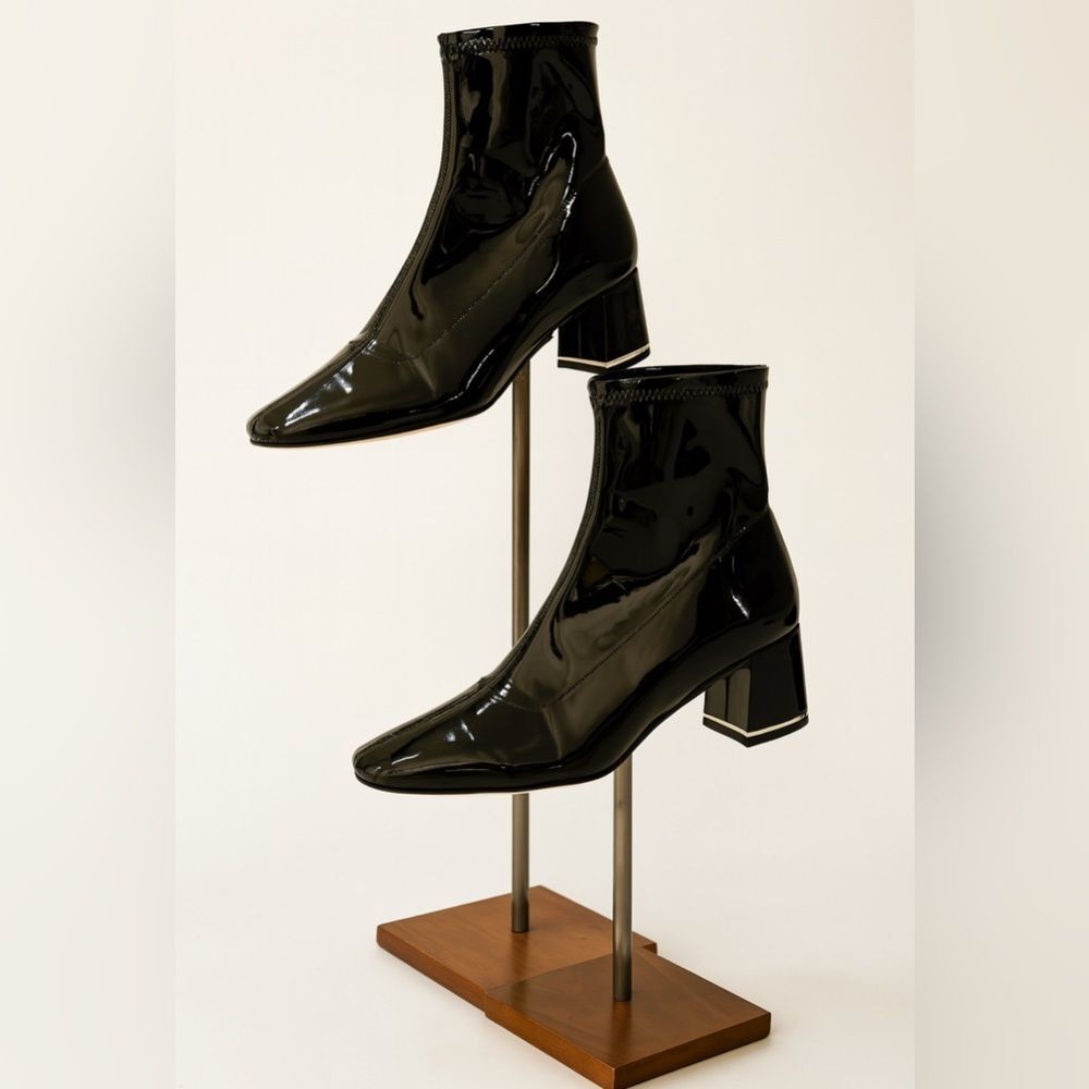 NEW Aldo Women’s Sleek Black Leather‎ Gold Lined Block Heel Zip Boots sz 8.5 Y2K